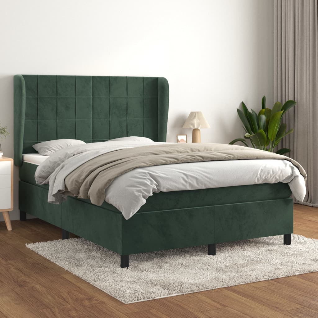 vidaXL Box spring postel s matrací tmavě zelená 140x200 cm samet