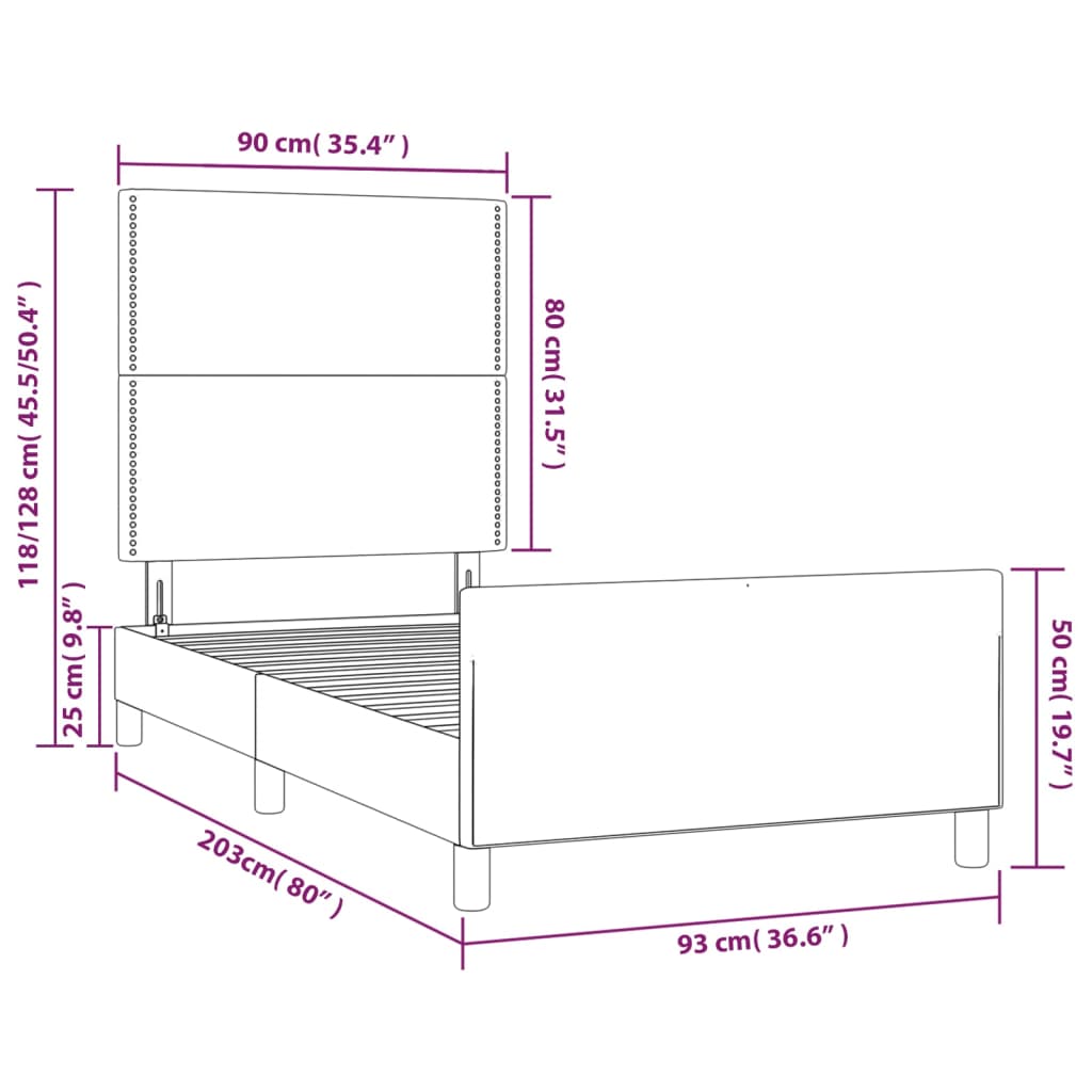 vidaXL Rám postele s čelem šedý 90x200 cm umělá kůže