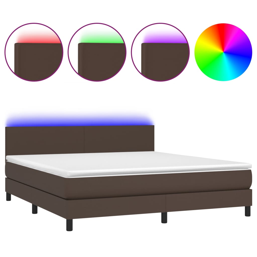 vidaXL Box spring postel s matrací a LED hnědá 160x200 cm umělá kůže