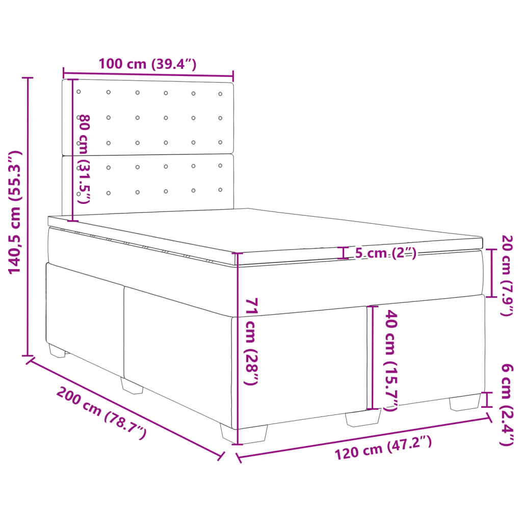 vidaXL Box spring postel s matrací světle šedá 120 x 200 cm samet