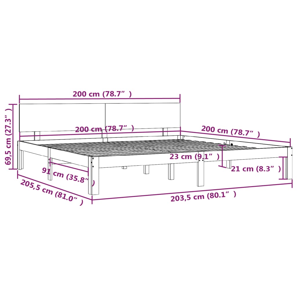 vidaXL Rám postele masivní borovice 200 x 200 cm