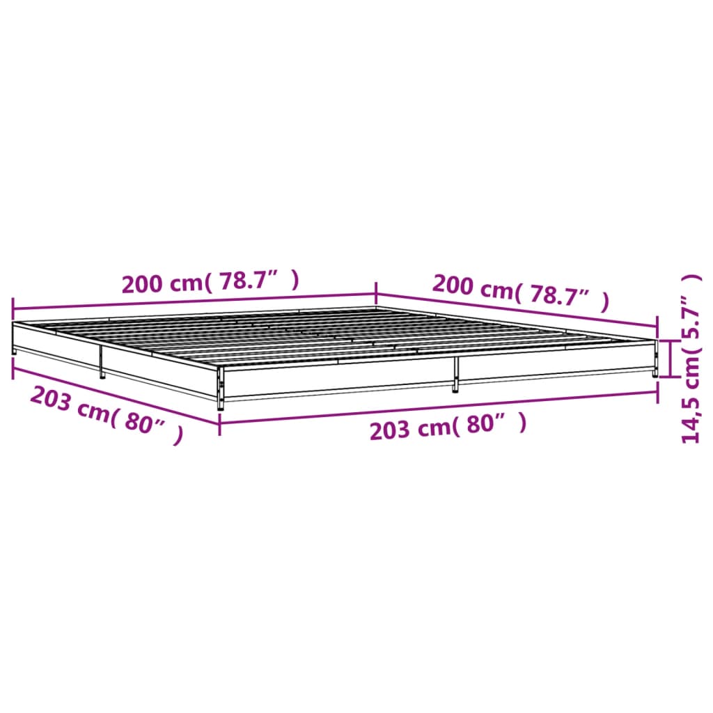 vidaXL Rám postele hnědý dub 200 x 200 cm kompozitní dřevo a kov