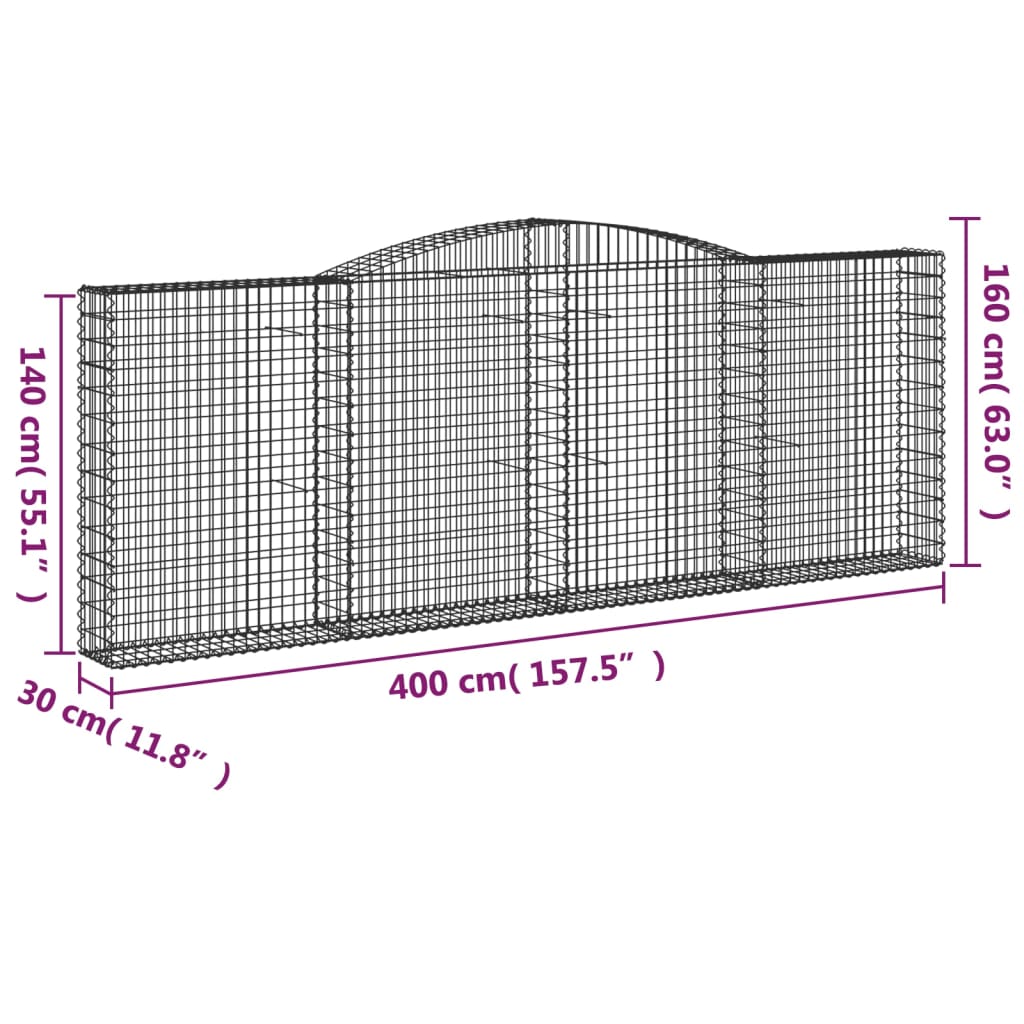 vidaXL Klenuté gabionové koše 6 ks 400x30x140/160cm pozinkované železo