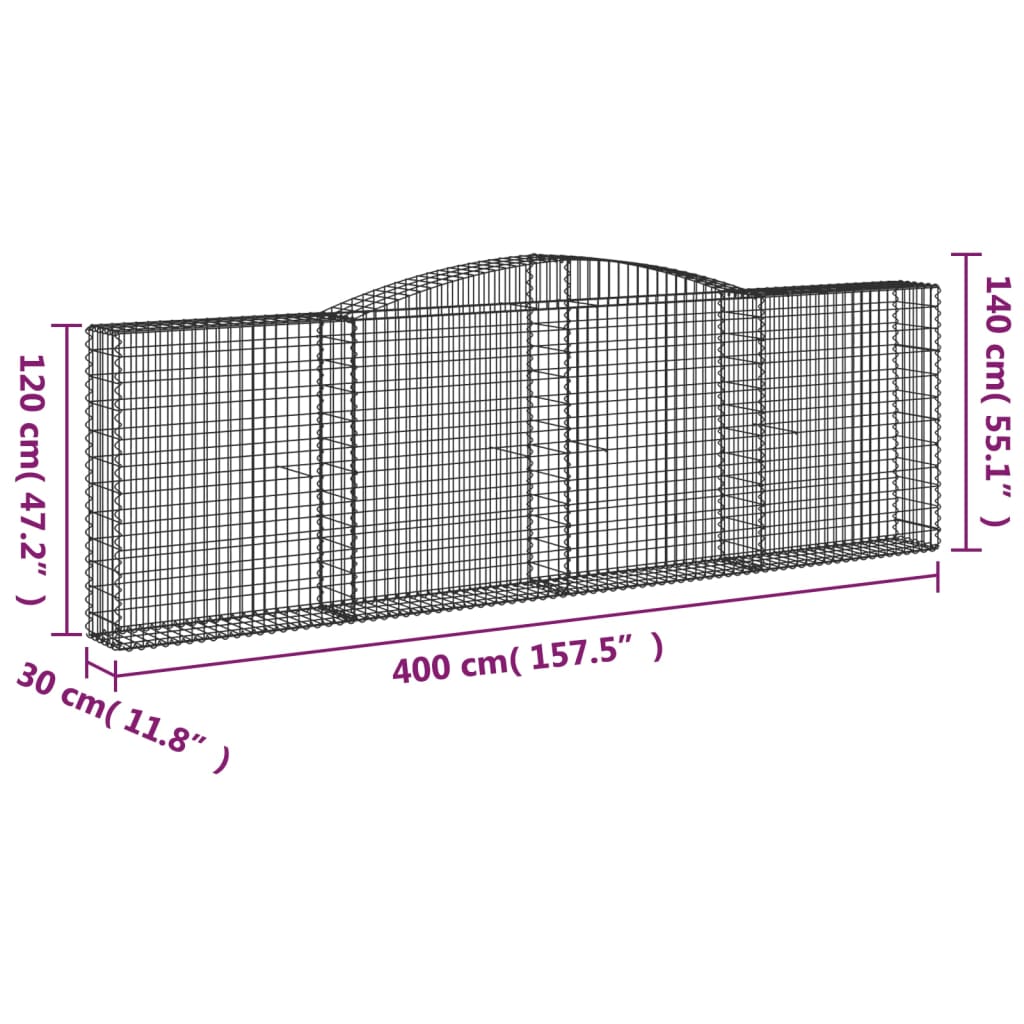 vidaXL Klenuté gabionové koše 5 ks 400x30x120/140cm pozinkované železo