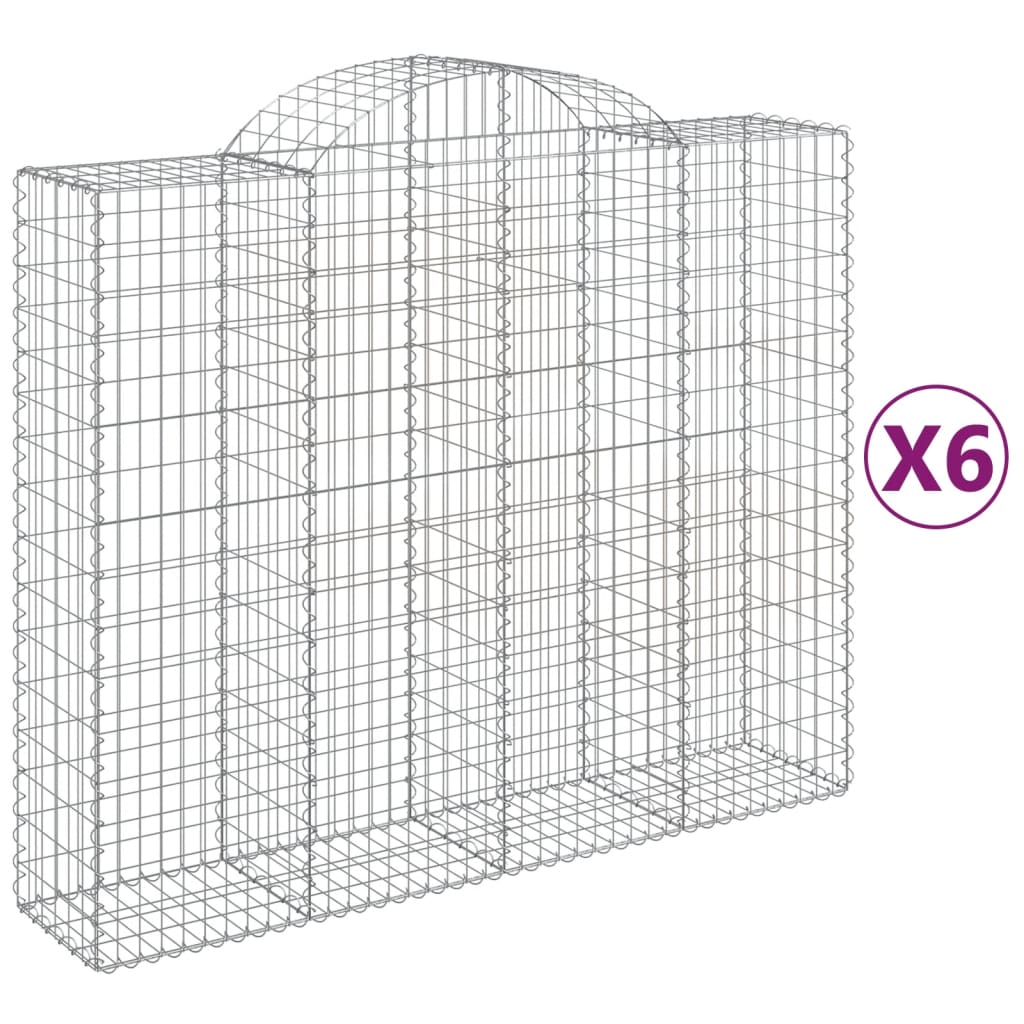 vidaXL Klenuté gabionové koše 6 ks 200x50x160/180cm pozinkované železo