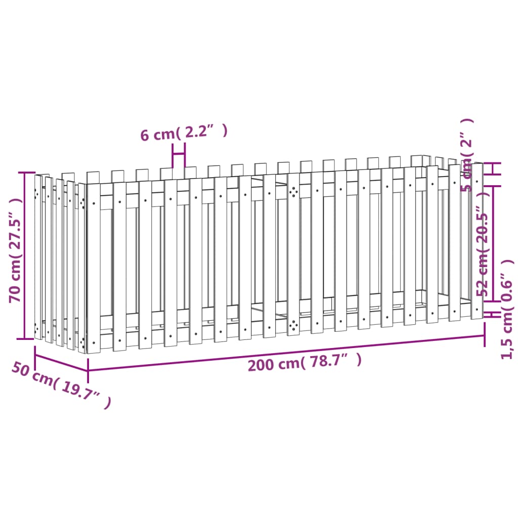 vidaXL Vyvýšený záhon plotový design 200x50x70cm impregnovaná borovice