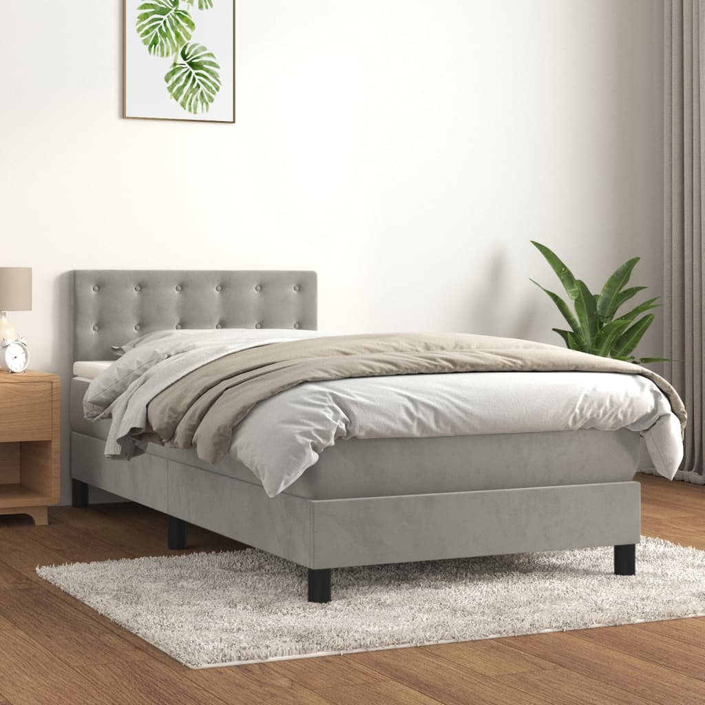 vidaXL Box spring postel s matrací světle šedá 80 x 200 cm samet