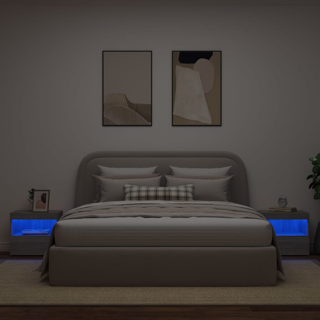 vidaXL Noční stolky s LED osvětlením 2 ks šedé sonoma 50 x 40 x 45 cm