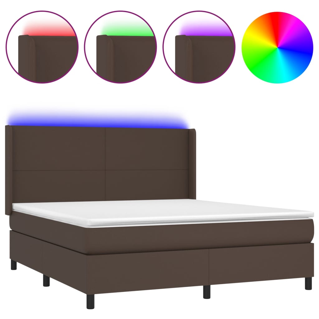 vidaXL Box spring postel s matrací a LED hnědá 160x200 cm umělá kůže