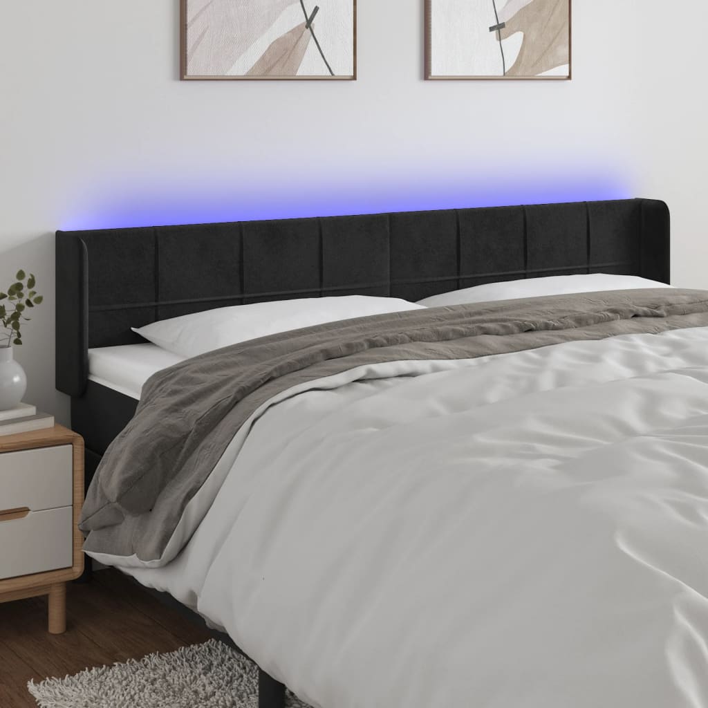 vidaXL Čelo postele s LED černé 183 x 16 x 78/88 cm samet