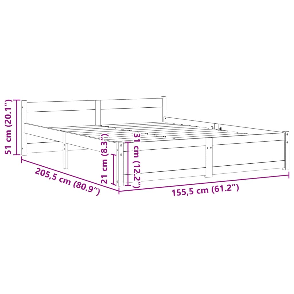 vidaXL Rám postele černý masivní dřevo 150 x 200 cm King Size