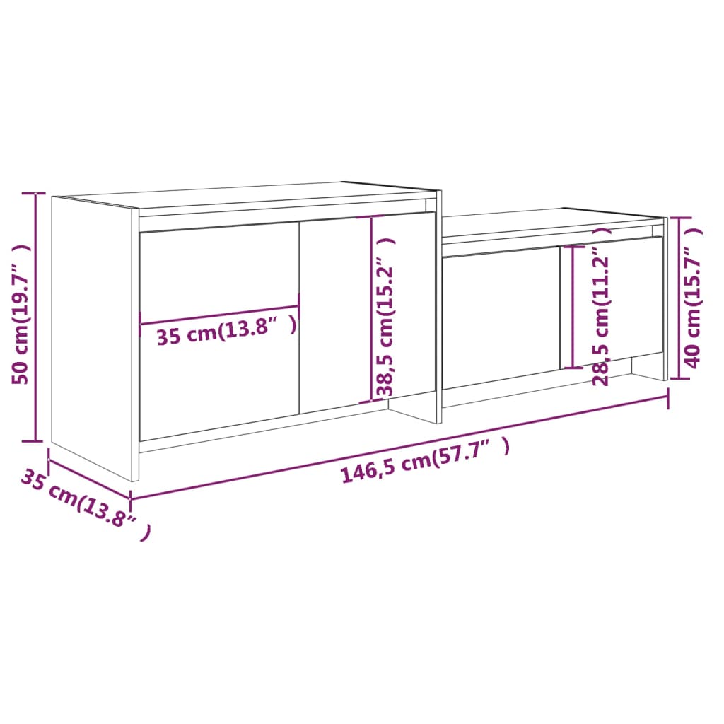 vidaXL TV skříňka kouřový dub 146,5 x 35 x 50 cm kompozitní dřevo