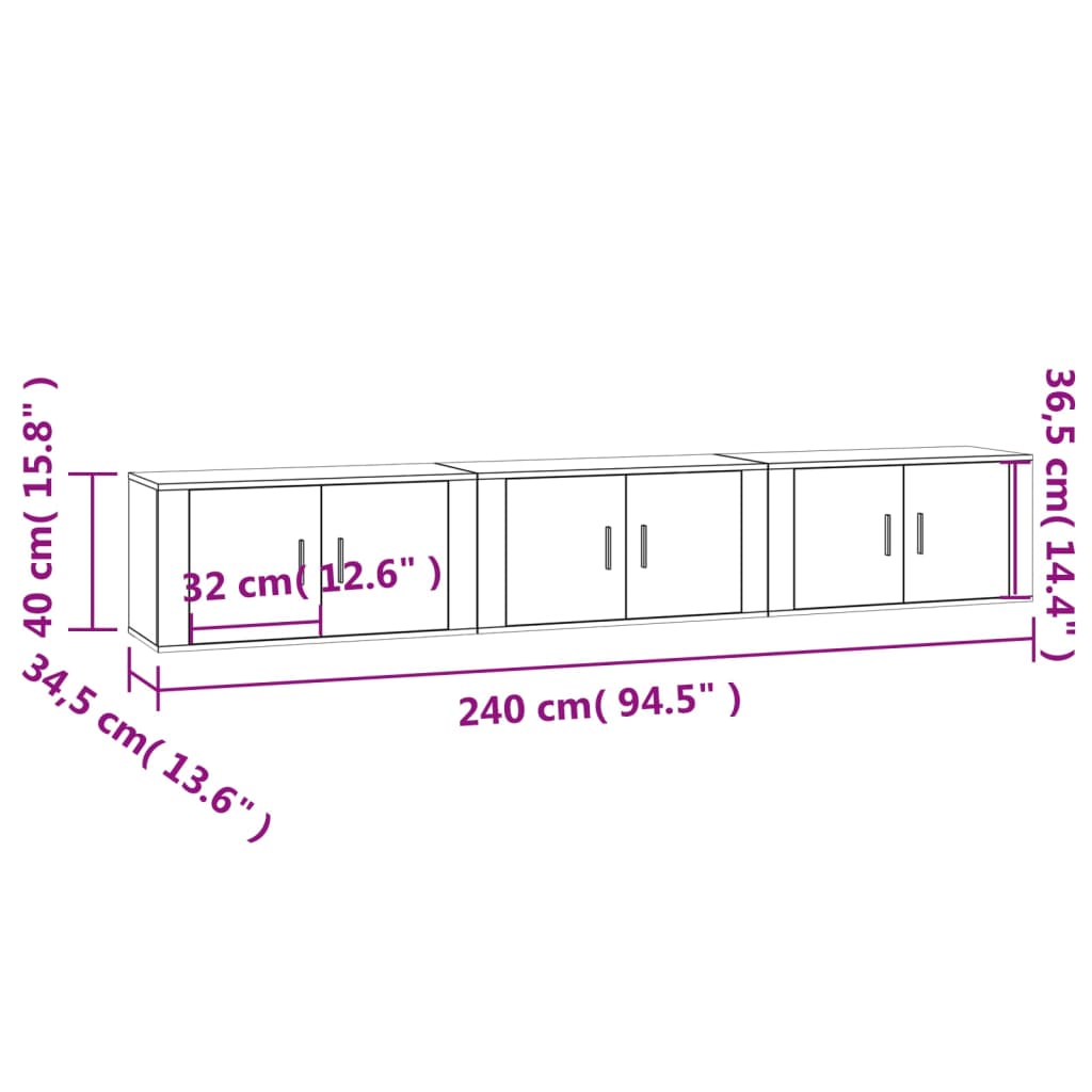 vidaXL Nástěnné TV skříňky 3 ks bílé s vysokým leskem 80x34,5x40 cm