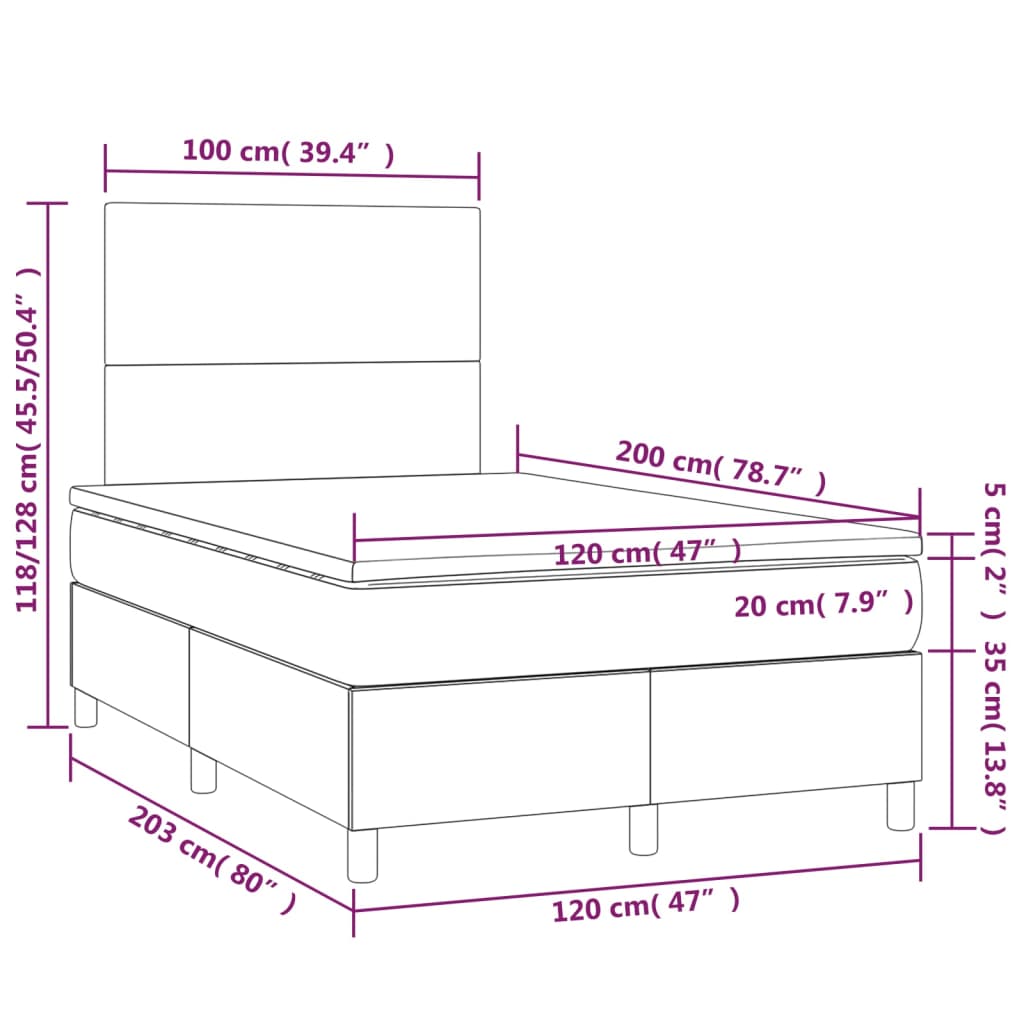 vidaXL Box spring postel s matrací šedá 120x200 cm umělá kůže