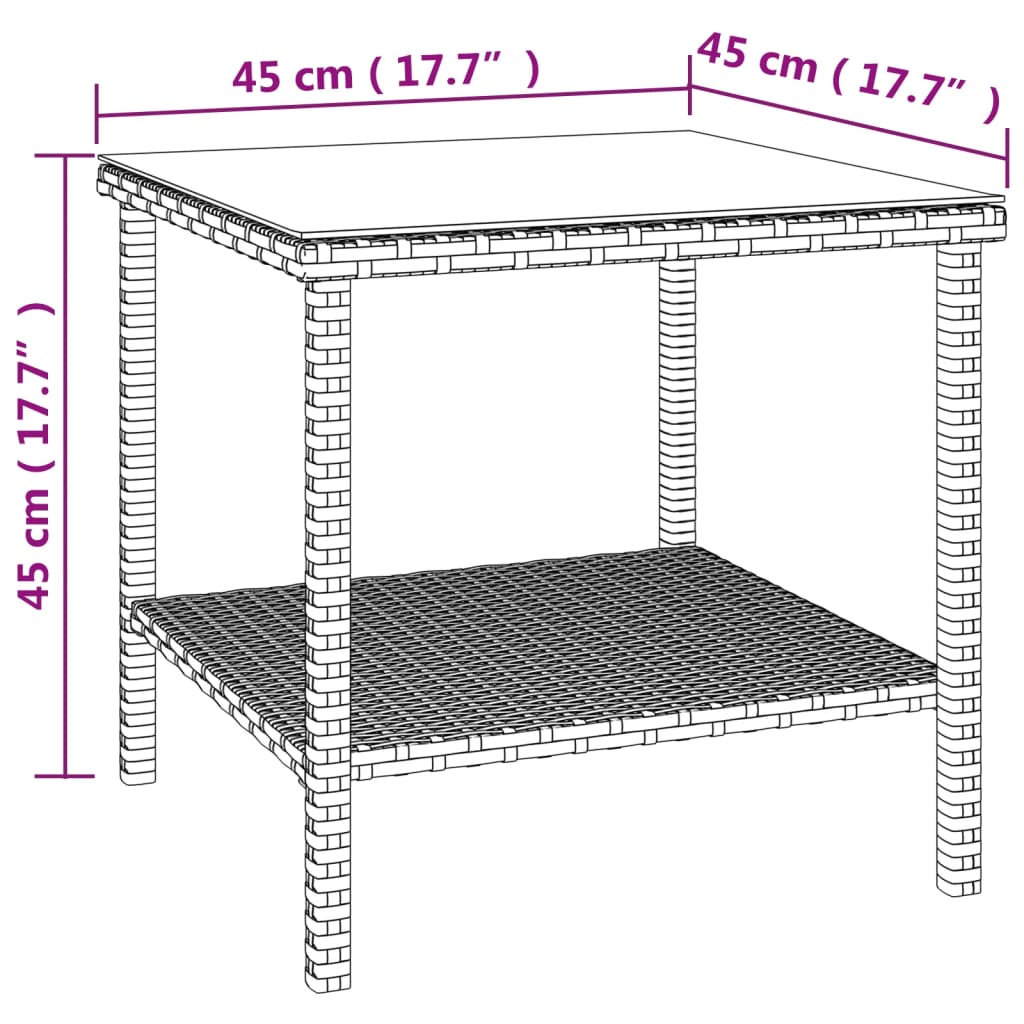 vidaXL Odkládací stolek černý 45 x 45 x 45 polyratan a tvrzené sklo