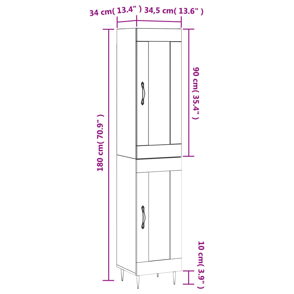 vidaXL Skříň highboard bílá 34,5 x 34 x 180 cm kompozitní dřevo