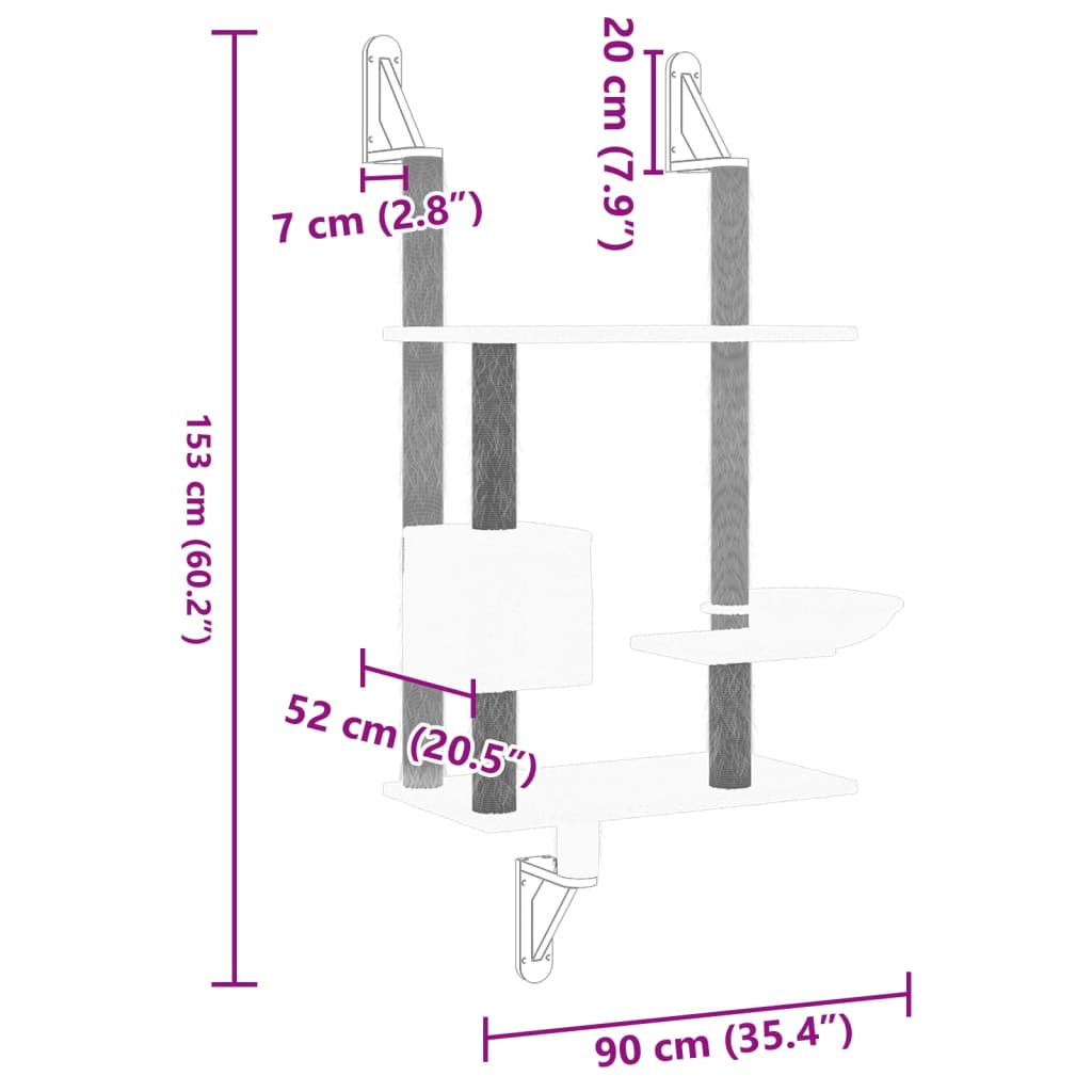 vidaXL Nástěnné škrabadlo pro kočky se sloupkem světle šedé 153 cm