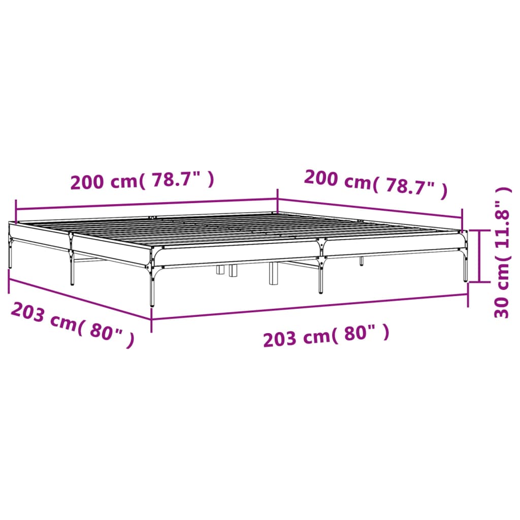 vidaXL Rám postele hnědý dub 200 x 200 cm kompozitní dřevo a kov