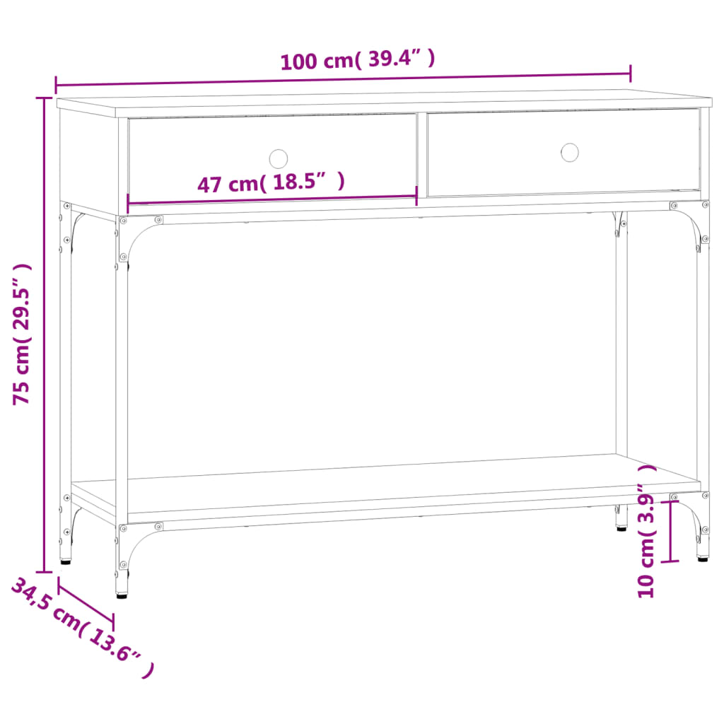 vidaXL Konzolový stolek kouřový dub 100x34,5x75 cm kompozitní dřevo