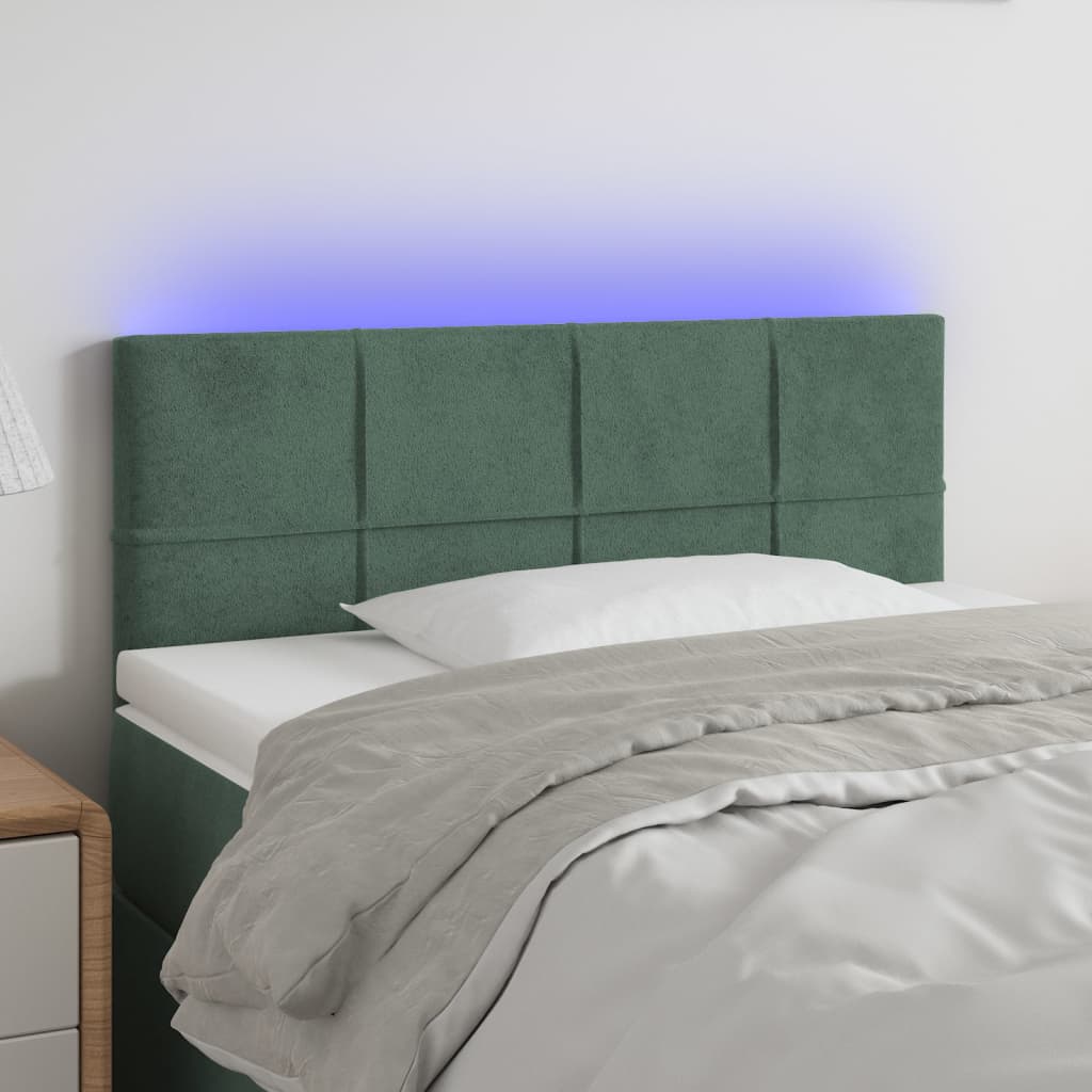 vidaXL Čelo postele s LED tmavě zelené 100x5x78/88 cm samet