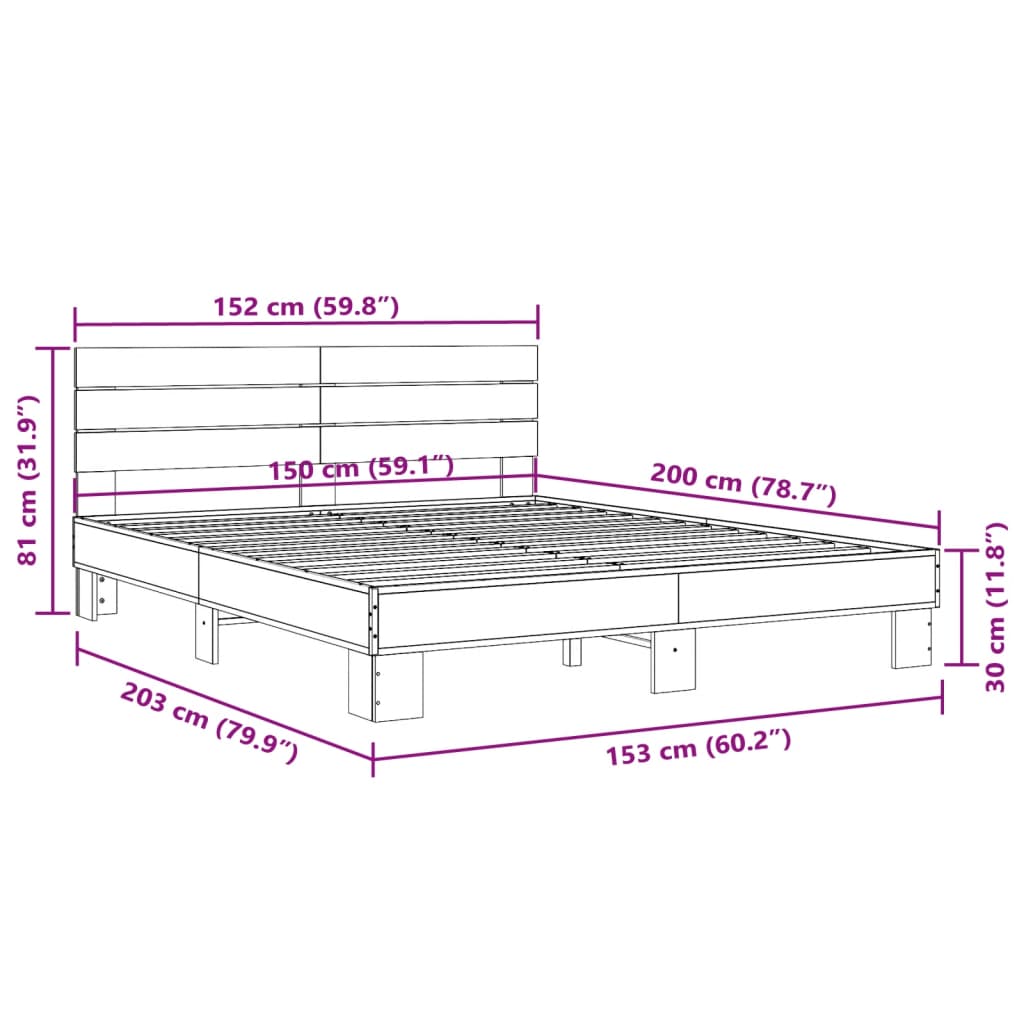 vidaXL Rám postele kouřový dub 150 x 200 cm kompozitní dřevo a kov