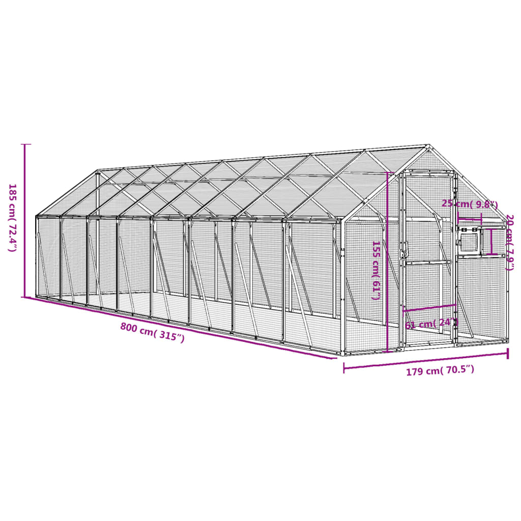 vidaXL Voliéra antracitová 1,79 x 8 x 1,85 m hliník