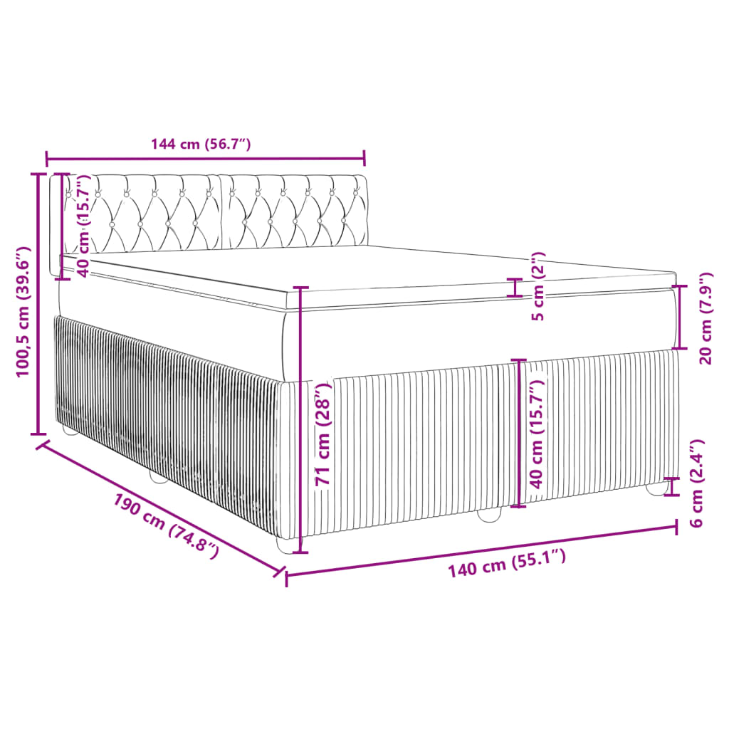 vidaXL Box spring postel s matrací modrá 140 x 190 cm samet