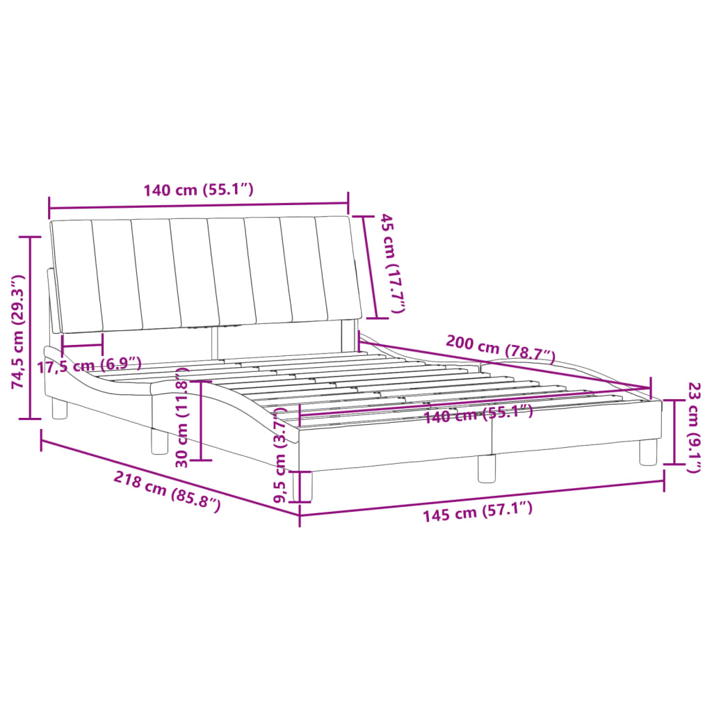 vidaXL Rám postele s čelem modrý 140 x 200 cm samet