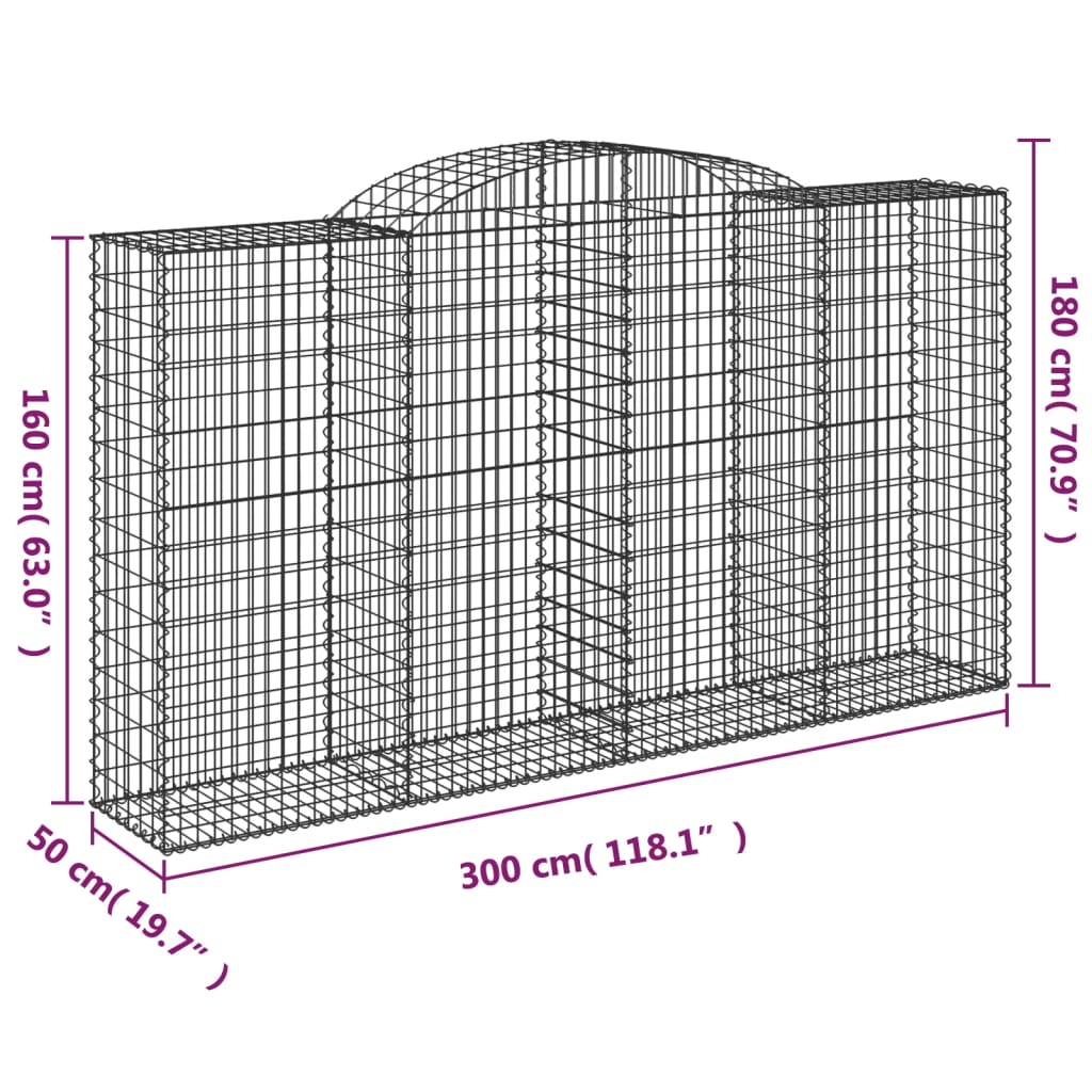 vidaXL Klenuté gabionové koše 17ks 300x50x160/180cm pozinkované železo