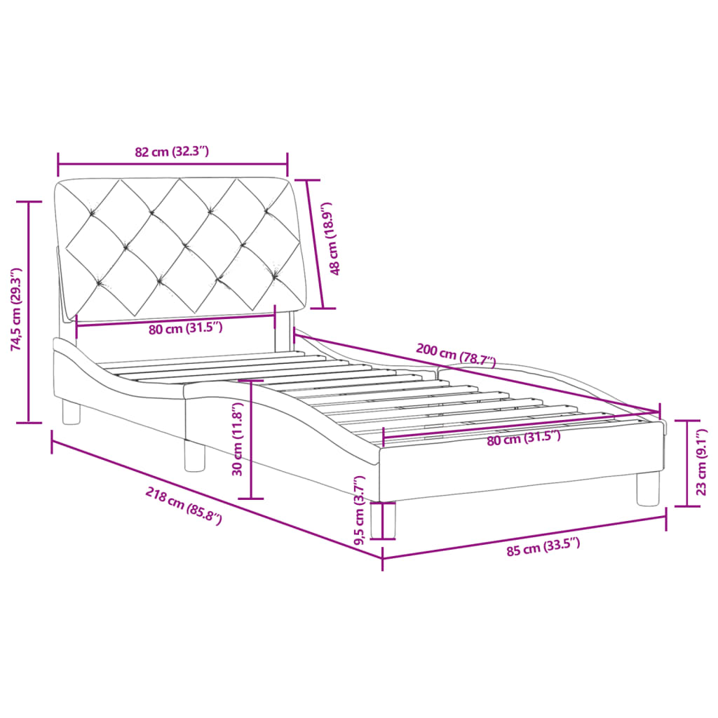 vidaXL Rám postele bez matrace tmavě šedá 80 x 200 cm samet