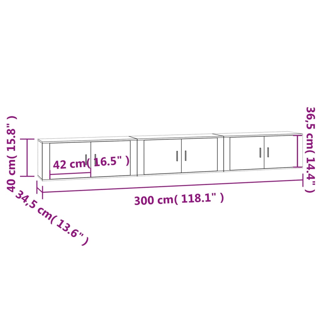 vidaXL Nástěnné TV skříňky 3 ks kouřový dub 100 x 34,5 x 40 cm