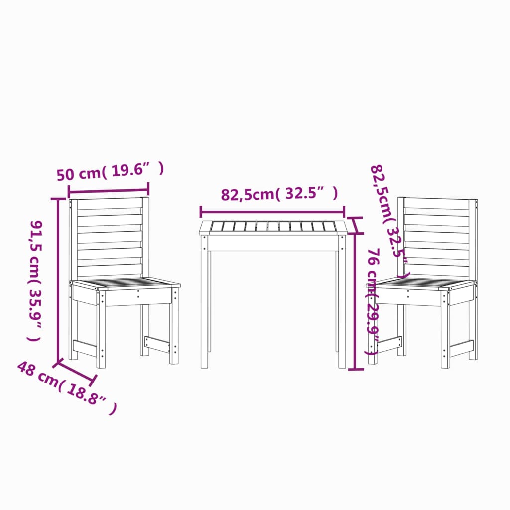 vidaXL 3dílný zahradní bistro set černý masivní borové dřevo