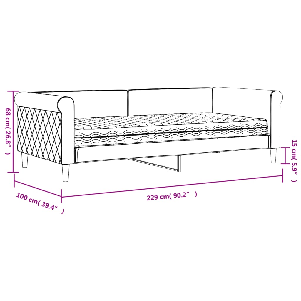 vidaXL Válenda s matrací tmavě šedá 90 x 200 cm samet