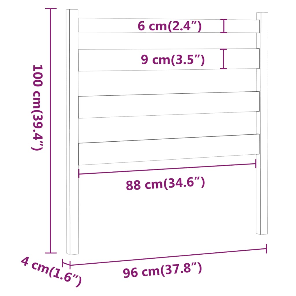 vidaXL Čelo postele černé 96 x 4 x 100 cm masivní borovice