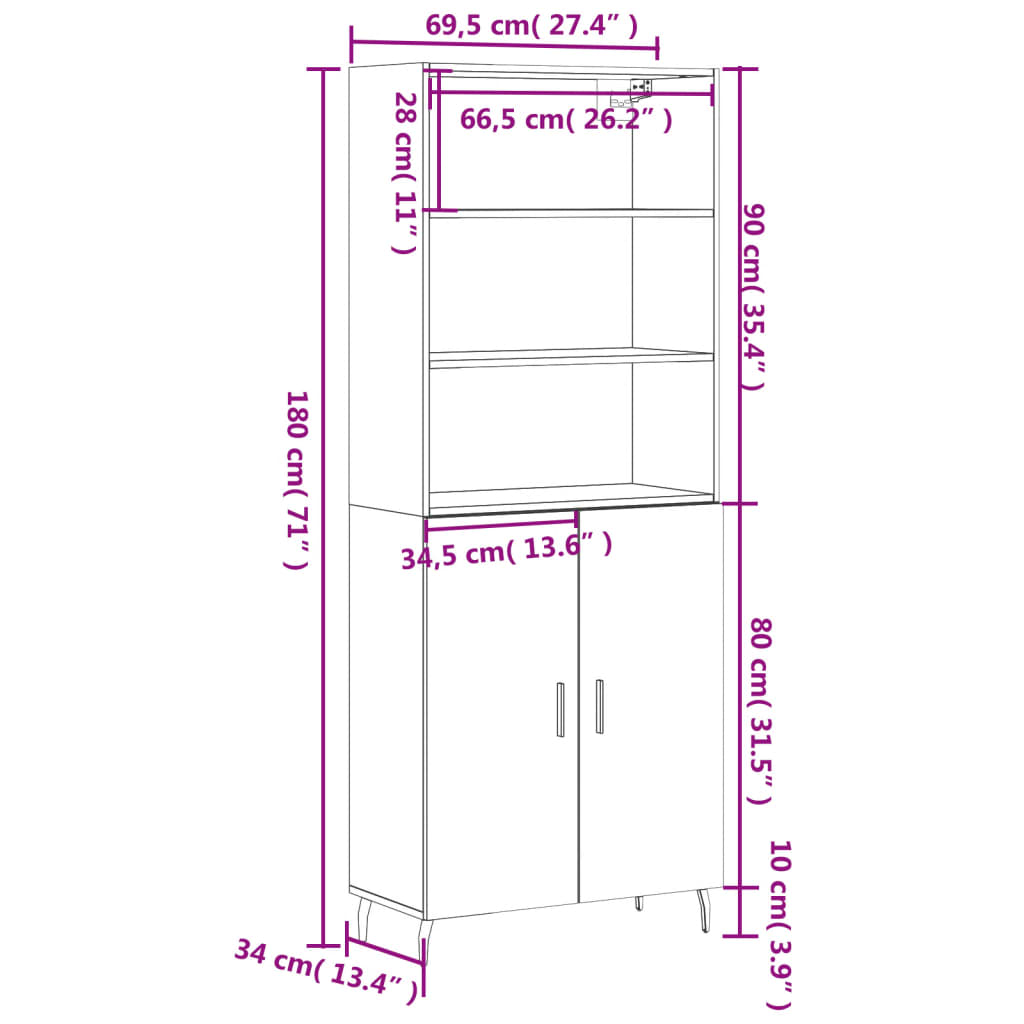 vidaXL Skříň highboard kouřový dub 69,5 x 34 x 180 cm kompozitní dřevo