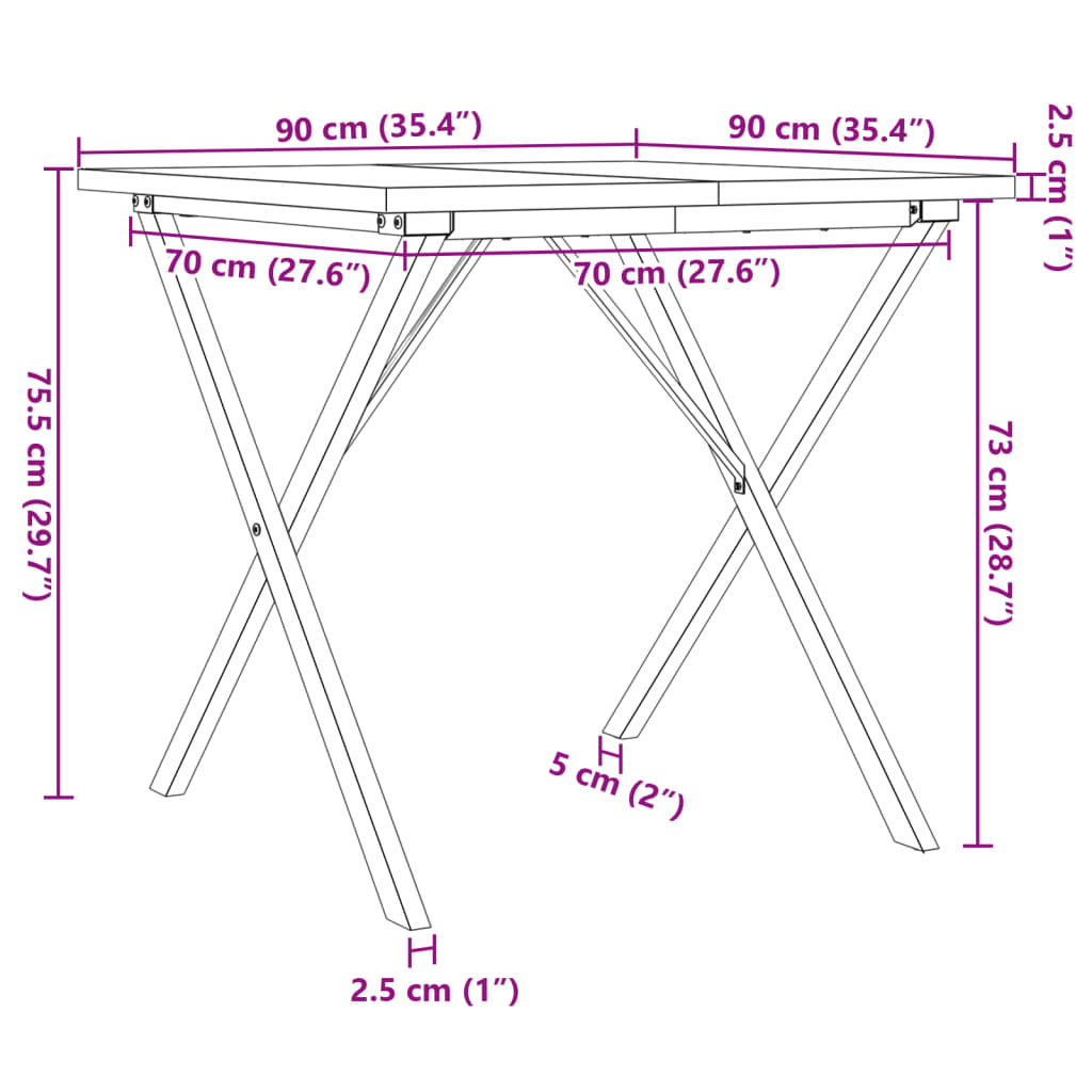 vidaXL Jídelní stůl s X rámem 90 x 90 x 75,5 cm borové dřevo a litina