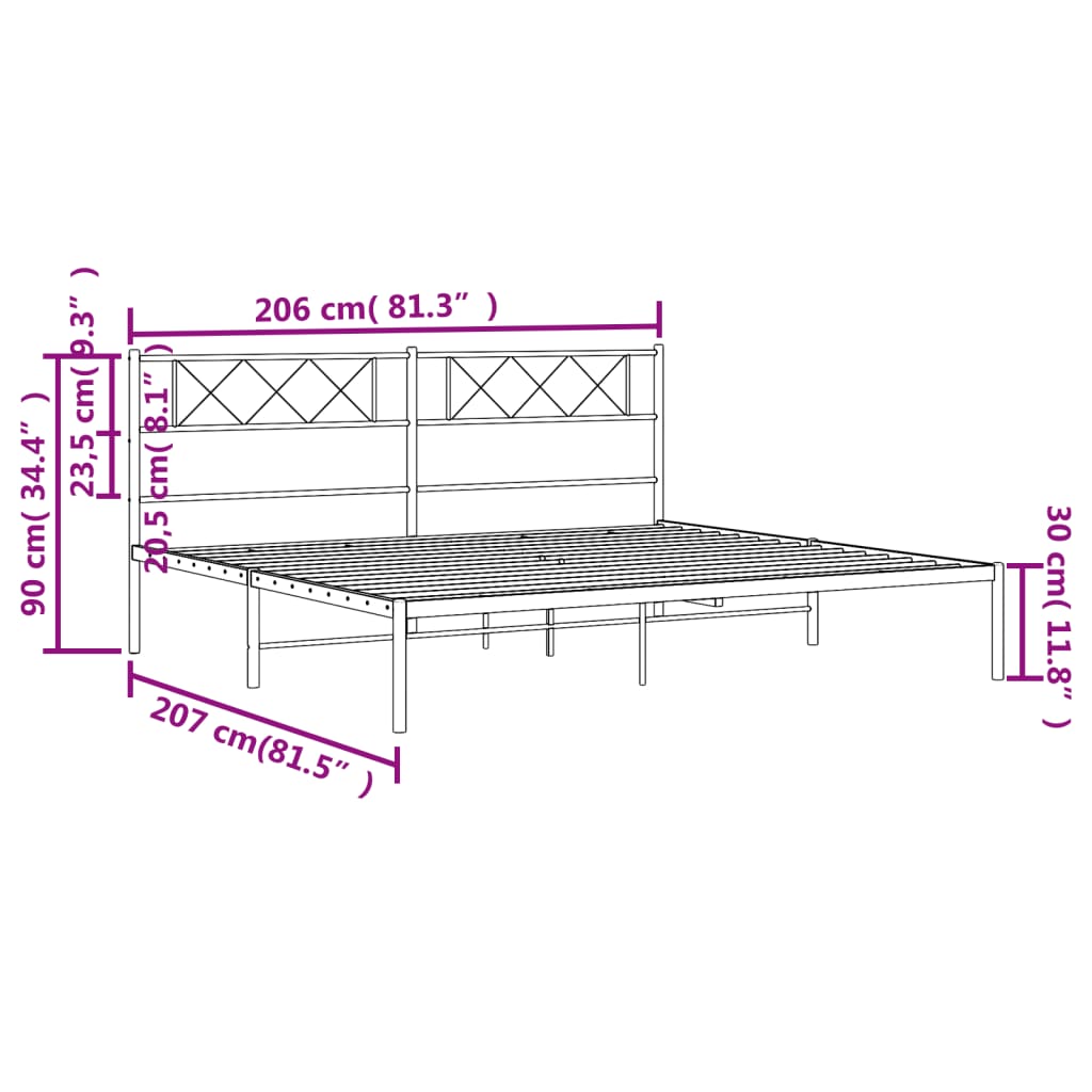 vidaXL Kovový rám postele s čelem černý 200 x 200 cm