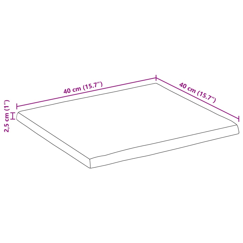 vidaXL Stolní deska živá hrana 40x40x2,5 cm masivní hrubý mangovník