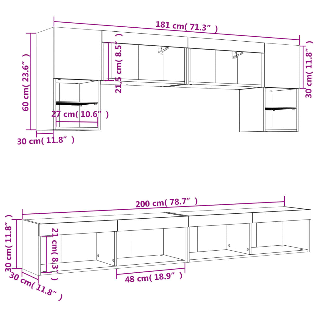 vidaXL 6dílná obývací stěna s LED hnědý dub kompozitní dřevo
