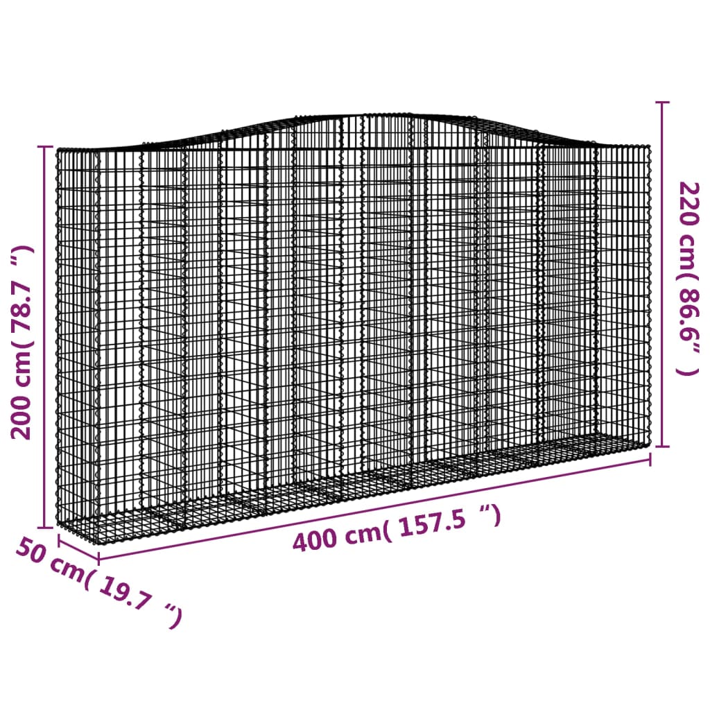 vidaXL Klenuté gabionové koše 3 ks 400x50x200/220cm pozinkované železo