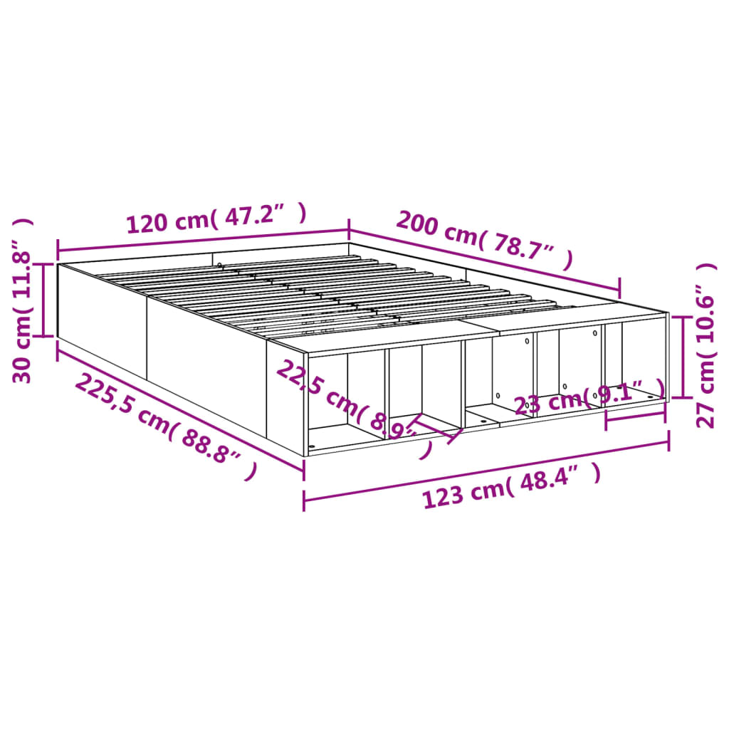 vidaXL Rám postele kouřový dub 120 x 200 cm kompozitní dřevo