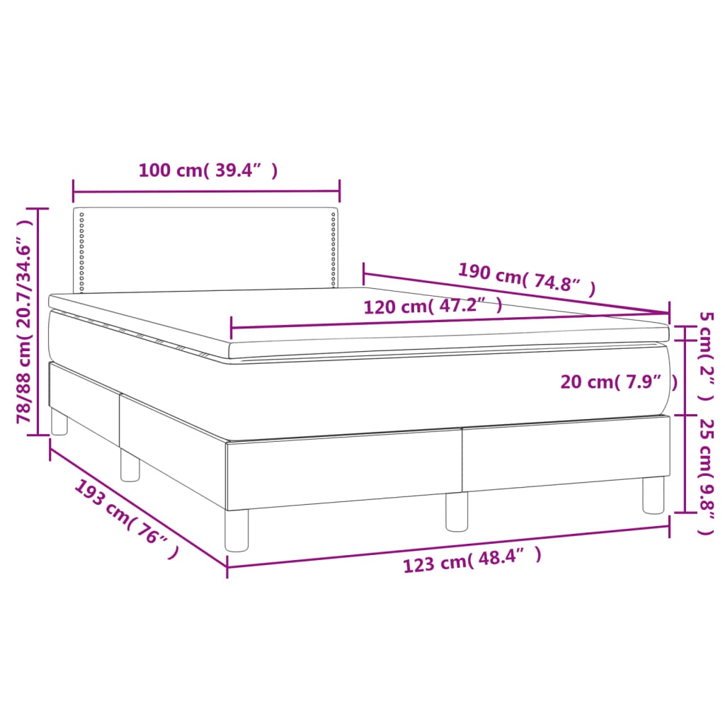 vidaXL Box spring postel s matrací a LED bílá 120 x 190 cm umělá kůže