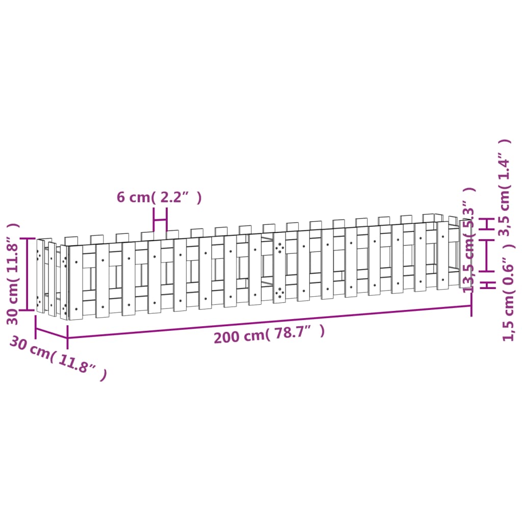 vidaXL Vyvýšený záhon plotový design 200x30x30 cm masivní douglaska