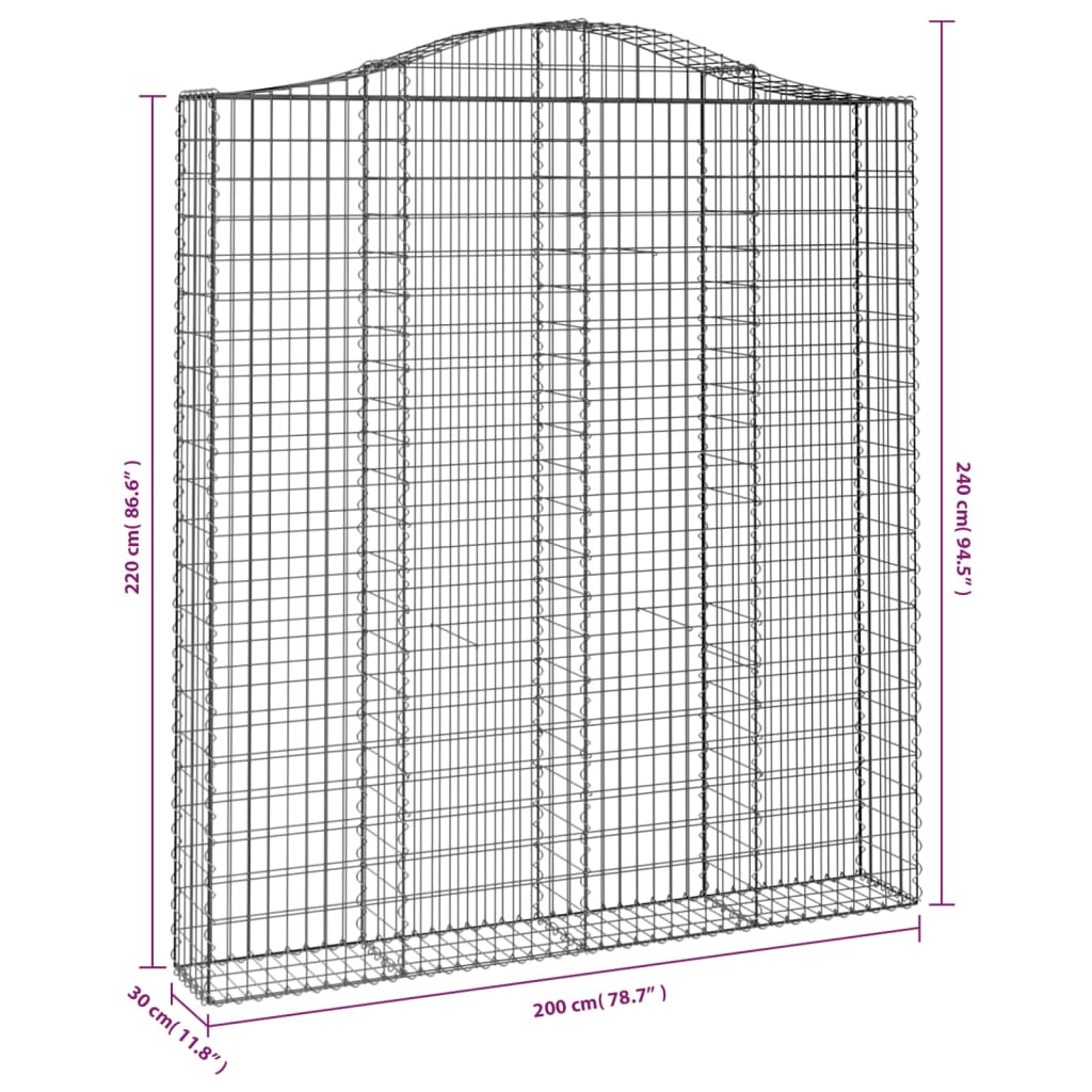 vidaXL Klenuté gabionové koše 4 ks 200x30x220/240cm pozinkované železo