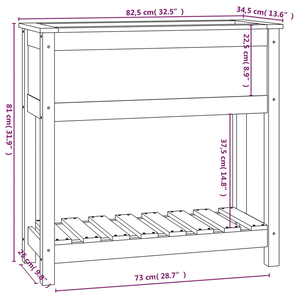 vidaXL Truhlík s policí černý 82,5 x 34,5 x 81 cm masivní borové dřevo