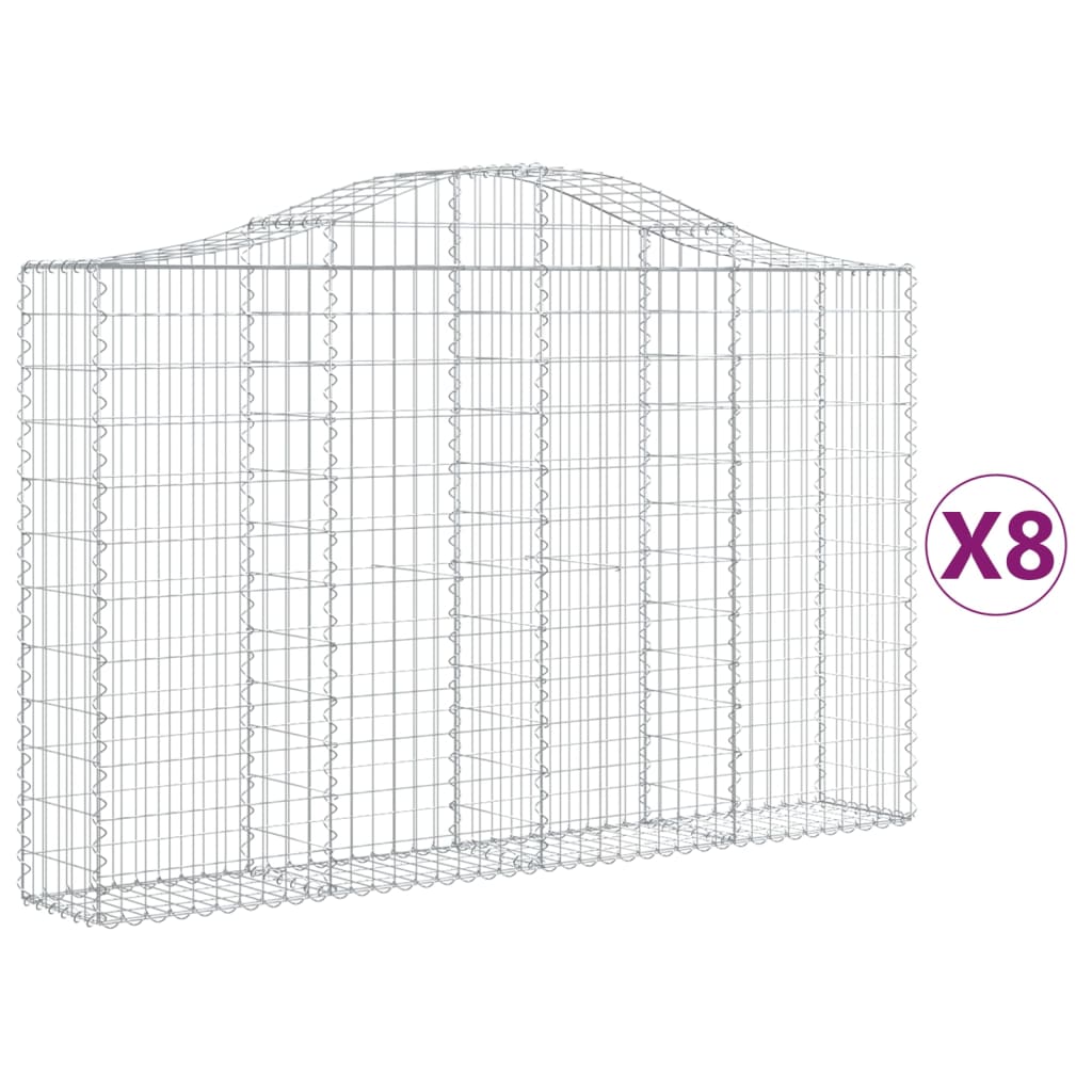 vidaXL Klenuté gabionové koše 8 ks 200x30x120/140cm pozinkované železo