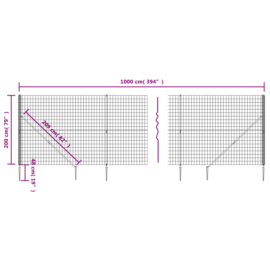 vidaXL Drátěný plot s kotevními hroty zelený 2 x 10 m