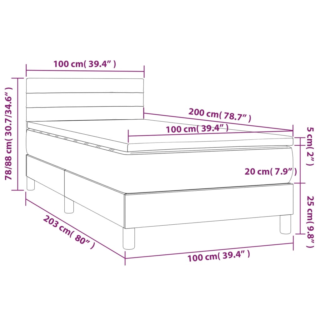 vidaXL Box spring postel s matrací a LED modrá 100x200 cm textil