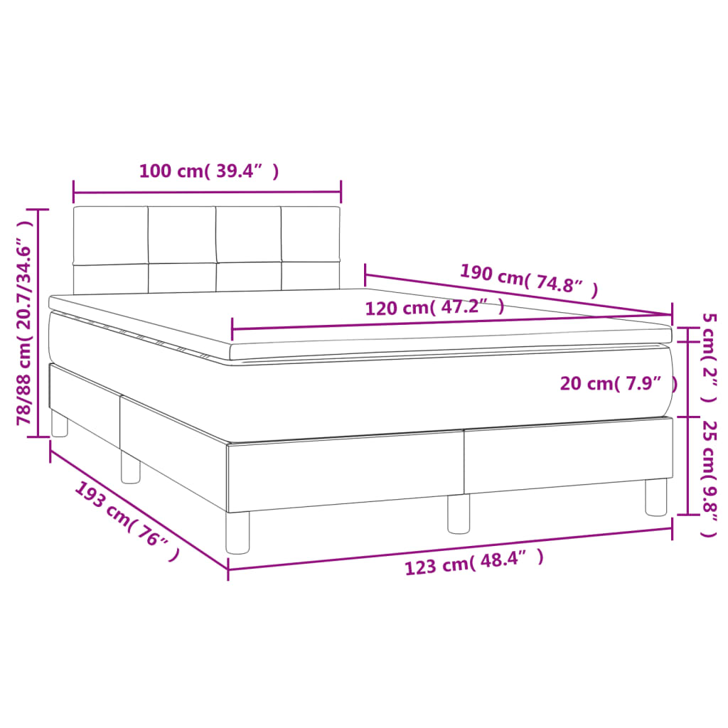 vidaXL Box spring postel s matrací a LED taupe 120x190 cm textil