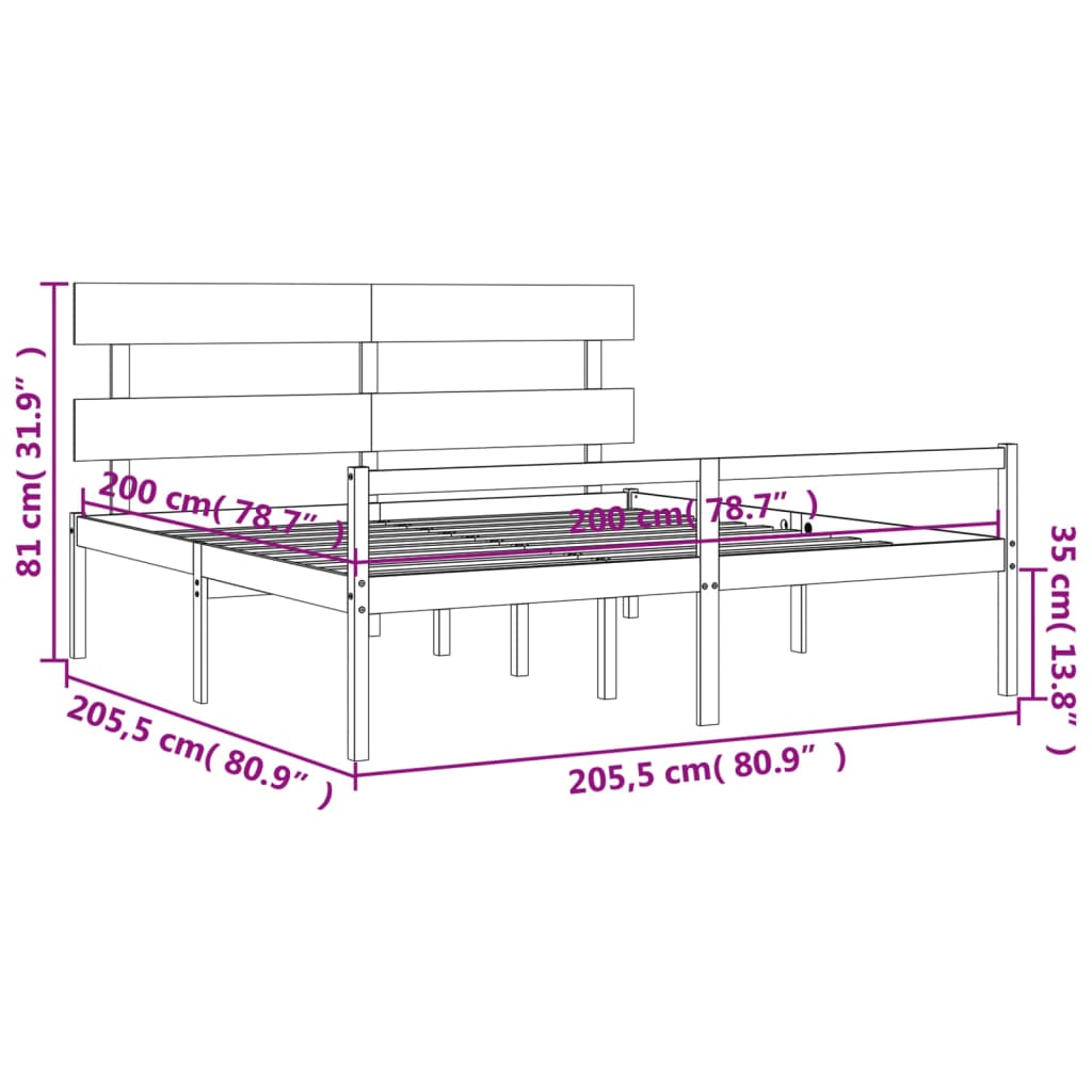 vidaXL Postel s čelem pro seniory 200x200 cm masivní dřevo